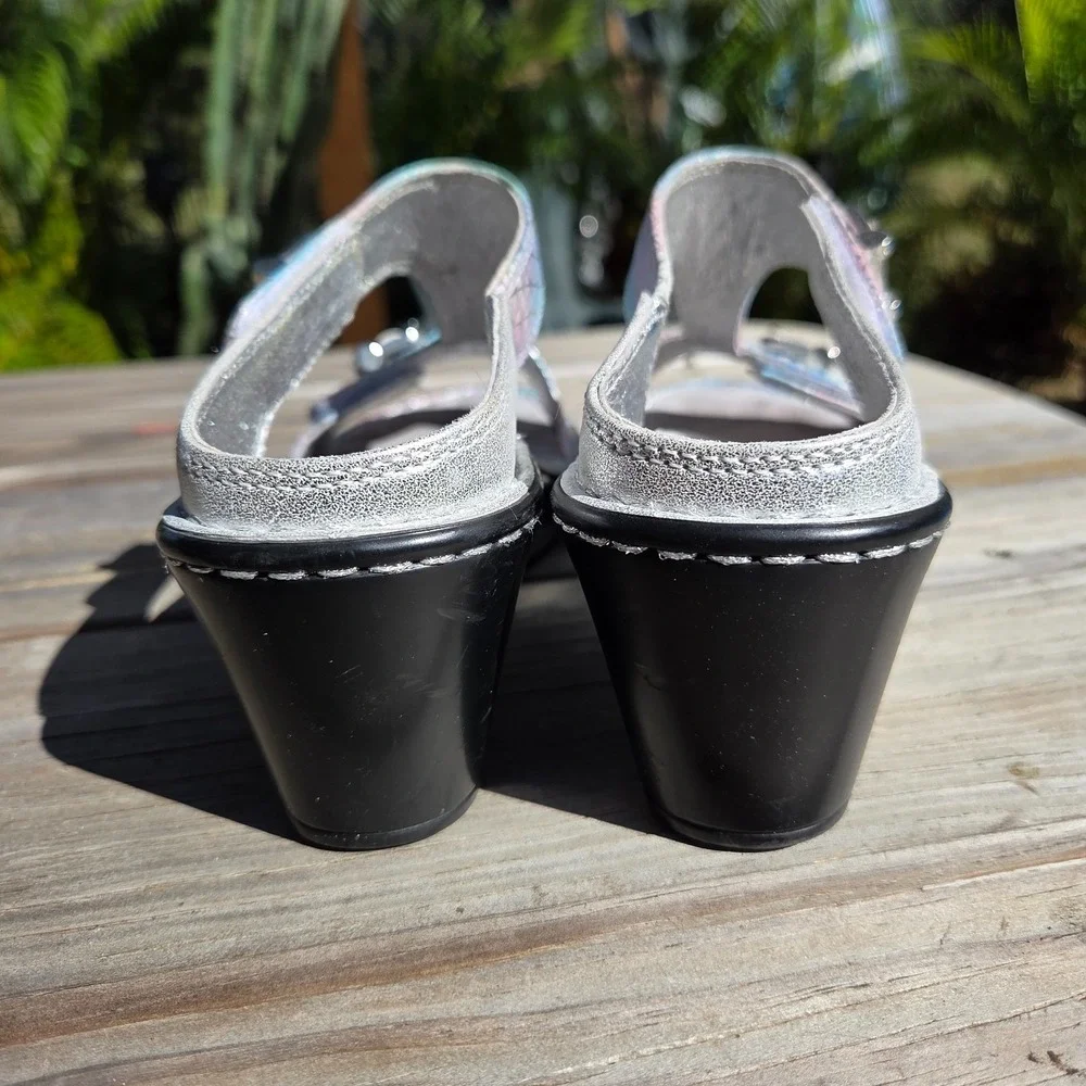 Alegria LAR620 Lara Pretty Baby Rainbow Silver Leather Sandals‎ Women 6-6.5 36